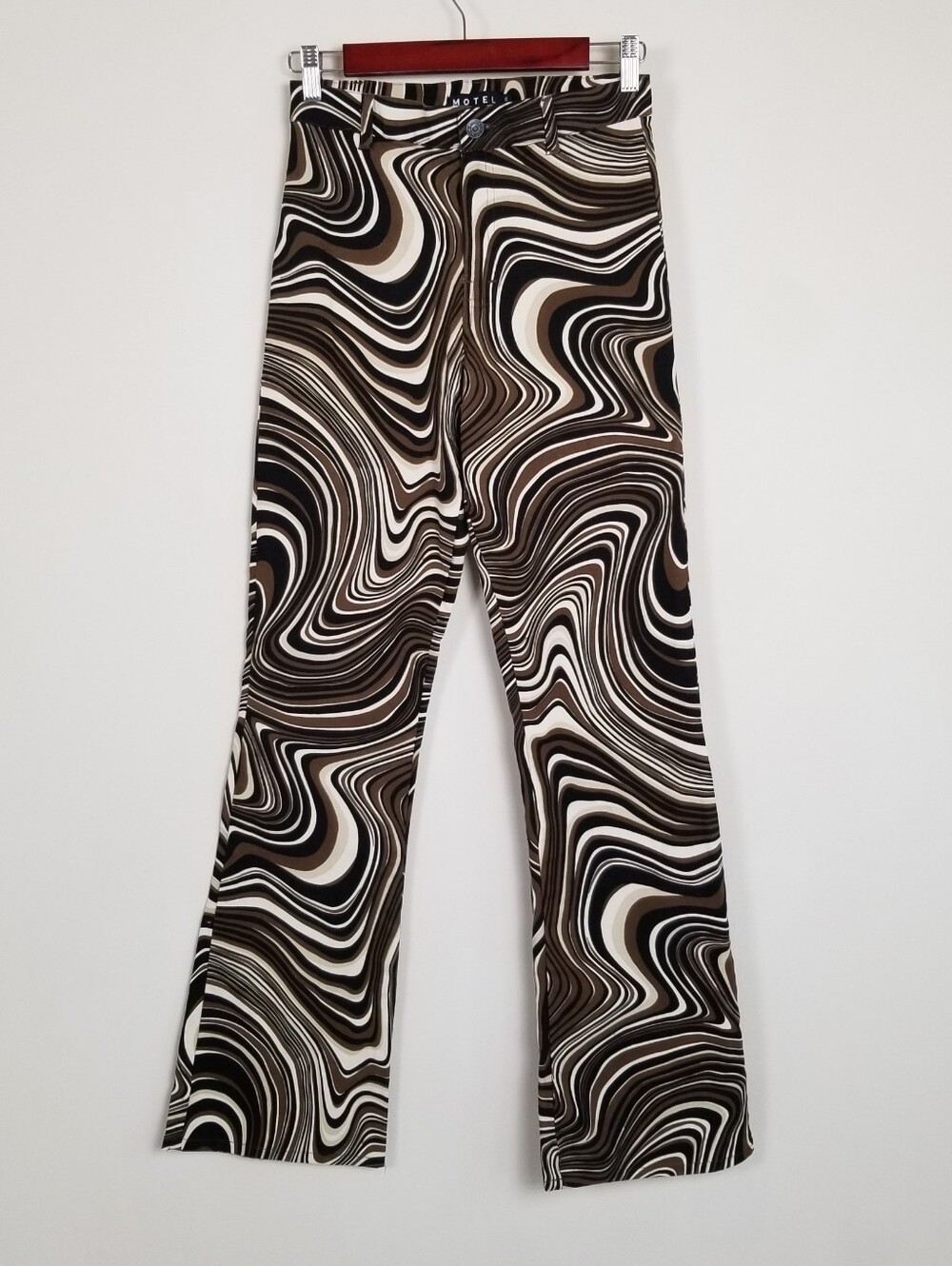 Motel Rocks Zoven Flare Trouser In 70's Ripple Size Small - Picture 2 of 6